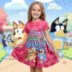 MINISO Authorized Sequins 3d Printing Bluey Halloween Elegant Dresses Girl Clothes  Dress Holiday Dress 2024 Children