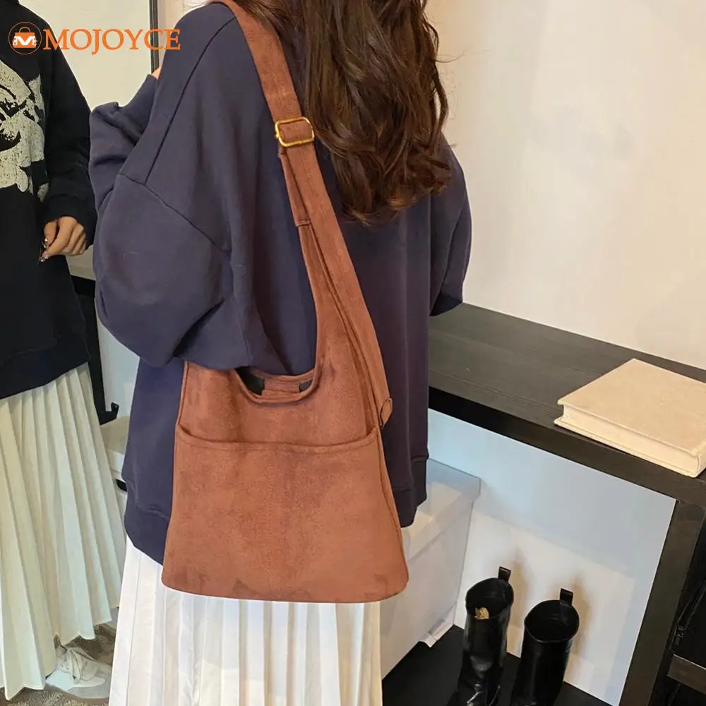 2024 Suede Crossbody Bag Magnetic Closure Women Shoulder Bag Large Capacity Commuting Bag Adjustable Strap Satchel Solid Handbag