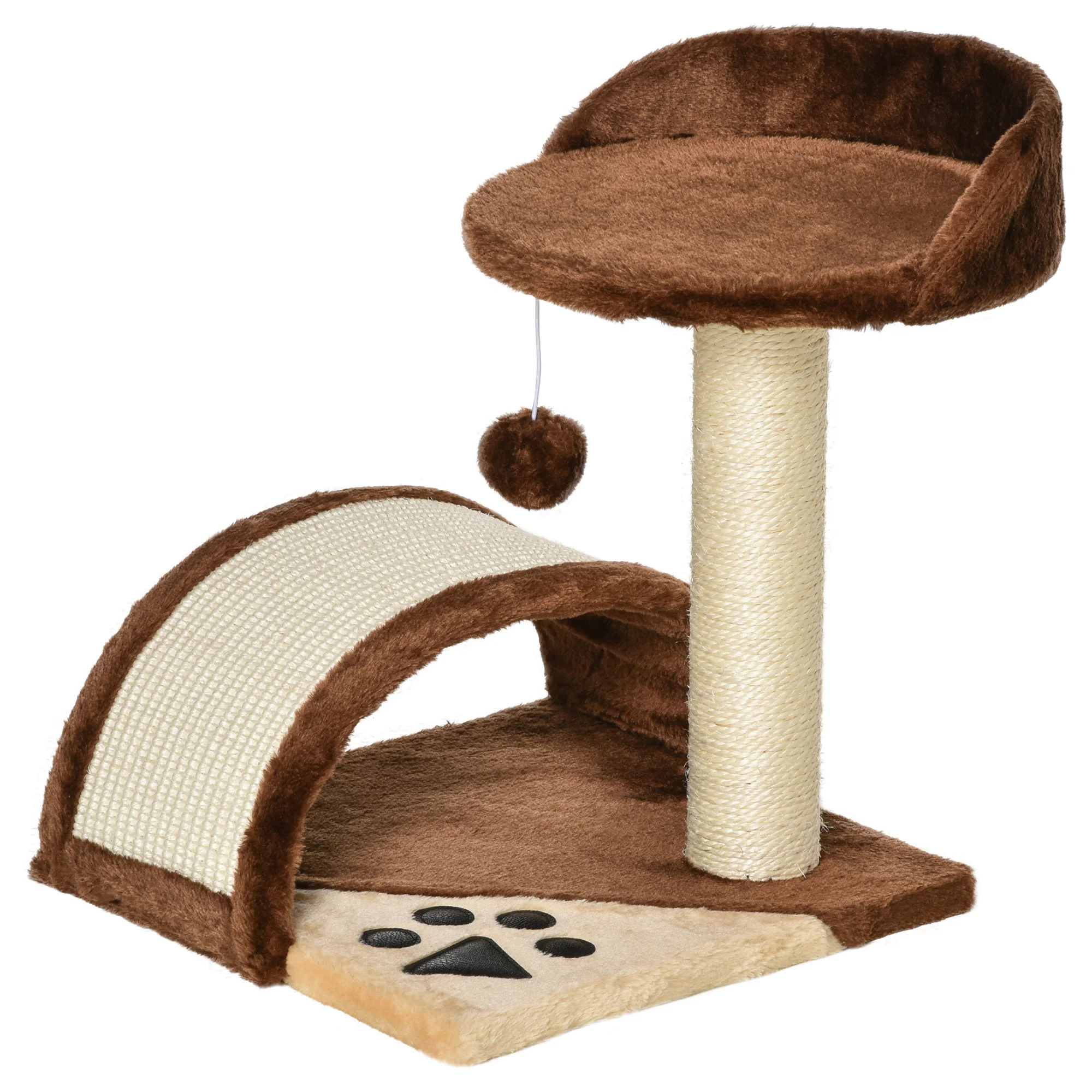 PawHut tree cat scraper 2 tier with pole Brown scratch board