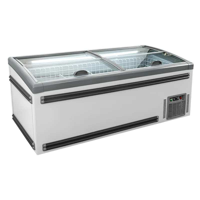 flat glass fish display frozen island ultra freezer for food