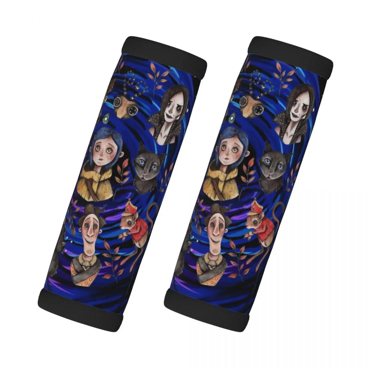 

Custom Coraline And The Cat 2 Pcs Luggage Handle Wrap Suitcase Identifier Handle Grip Neoprene Luggage For Car Interiors