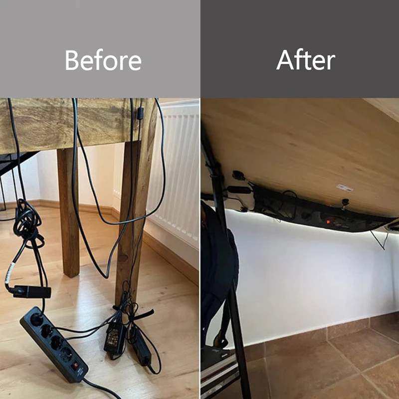 NEW Socket Network Pocket Under Desk Cable Management Net Under Table Cord Management Mesh Organizer Flexible Wire Hiders view 6