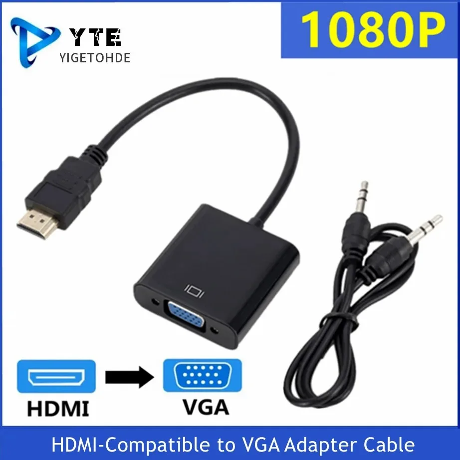 

YIGETOHDE HDMI-Compatible to VGA Adapter Cable Male Female HD TO VGA Converter 1080P Digital Analog Video Audio For Laptop