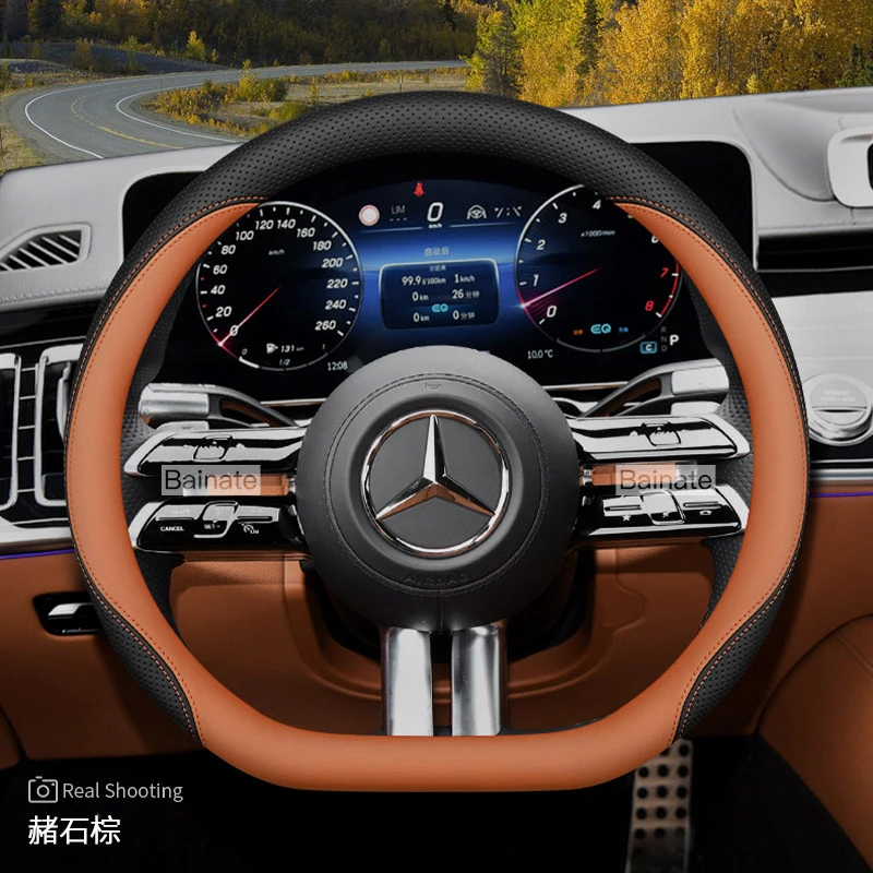 Geeignet für Mercedes-Benz Atmungsaktiver Leder-Lenkradbezug E C Klasse GLE GLC GLA GLB CLS CLA EQB EQE EQS AMG Vito GLS – Detail 1