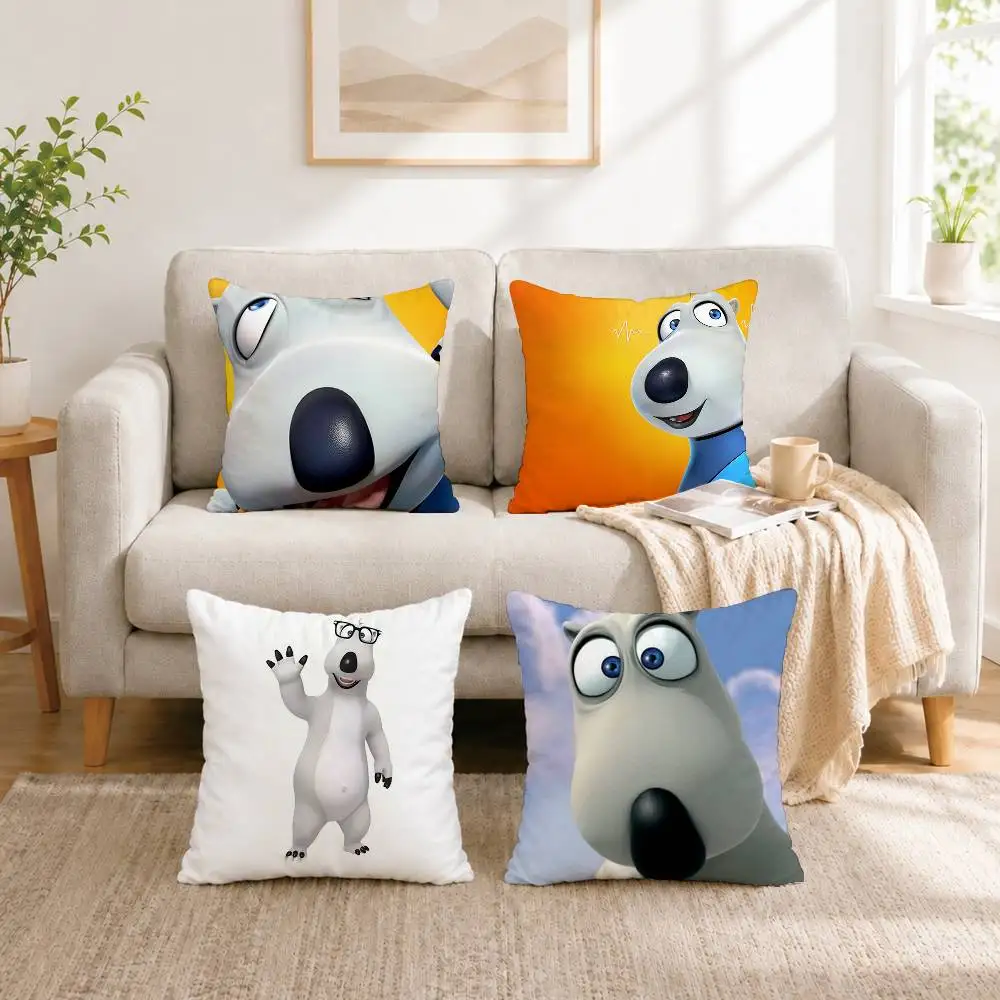 C-Cartoon  B-Bernard Bear Pillow Case Square Double-Sided Sofa Cushion Cover Bedroom Bedside Pillow Gift