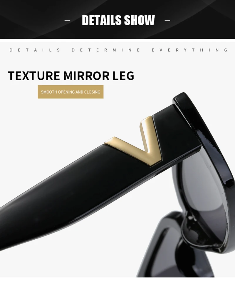 Modische Cat-Eye-Sonnenbrille, luxuriöse V-Sonnenbrille für Damen, klassische rechteckige Fahrbrille, UV400 – Detail 2