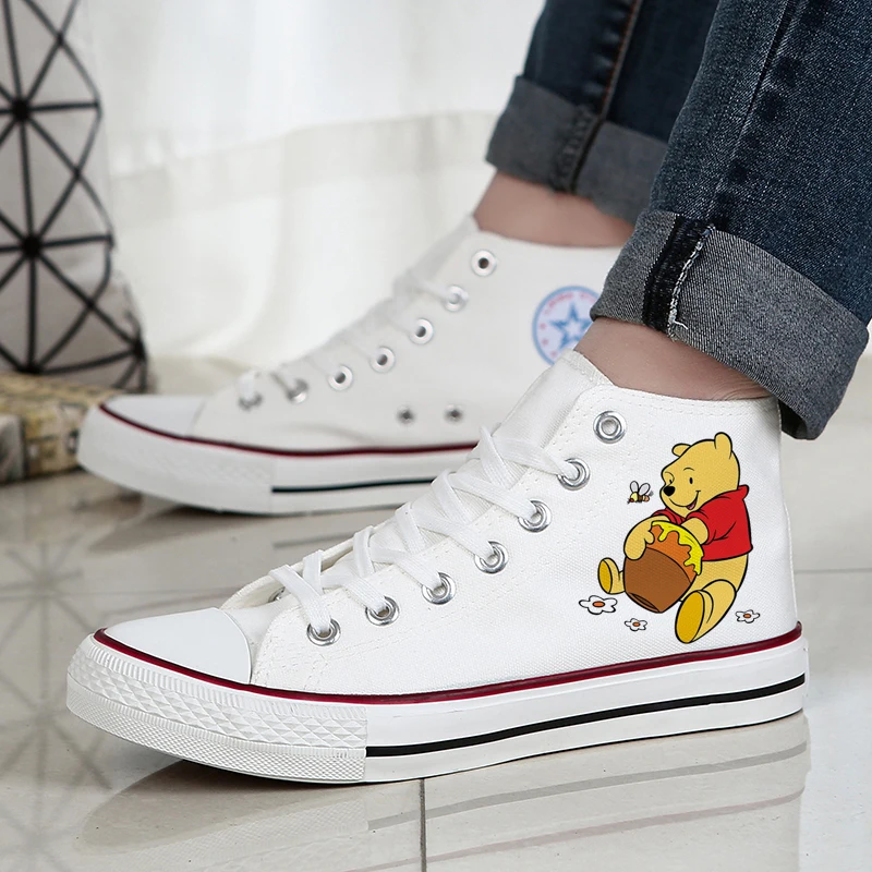 

Винни-Пух с принтом, мужские и женские парусиновые ботинки, теннисные дышащие спортивные вулканизированные кроссовки, мужские трендовые повседневные туфли для скейтборда
