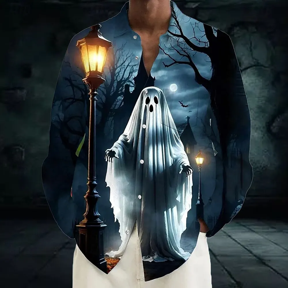 

Gothic Style Halloween Costumes Shirt 3D Print Men's Ghost Graphic Long Sleeved Shirts Autumn Winter Casual Creative Design Tops