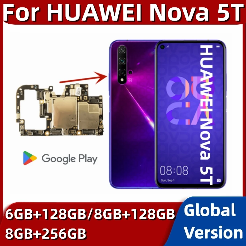 Motherboard for Huawei Nova 5T, YAL-L21, 128GB, 256GB, Original Mainboard, Logic Board with Global Version