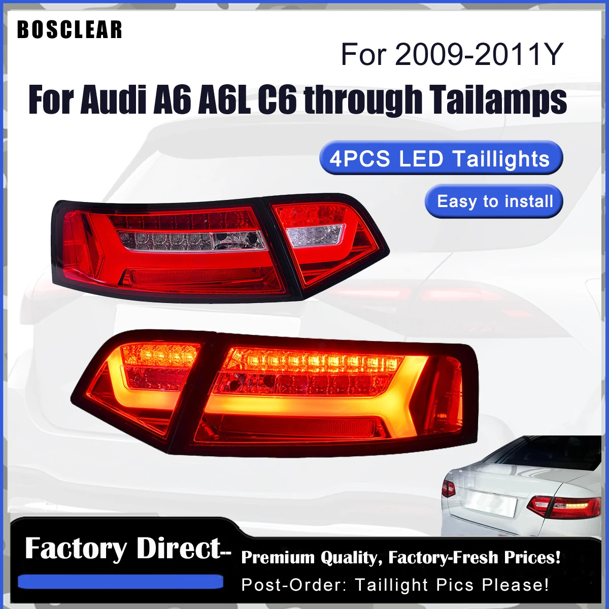 

1 Pair LED Tail Lights Assembly for AUDI A6 A6L 2009-2012 Taillight Plug and Play with LED Running Brake Upgrade Rear Tail lamps