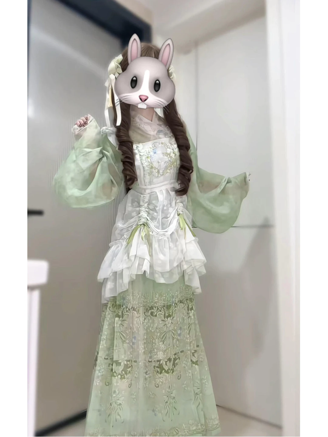 

Green Thin Embroidered Hanfu Summer Style Padded Sleeve Ladies Costume Sweet Cute Style Chinese Traditional Clothing
