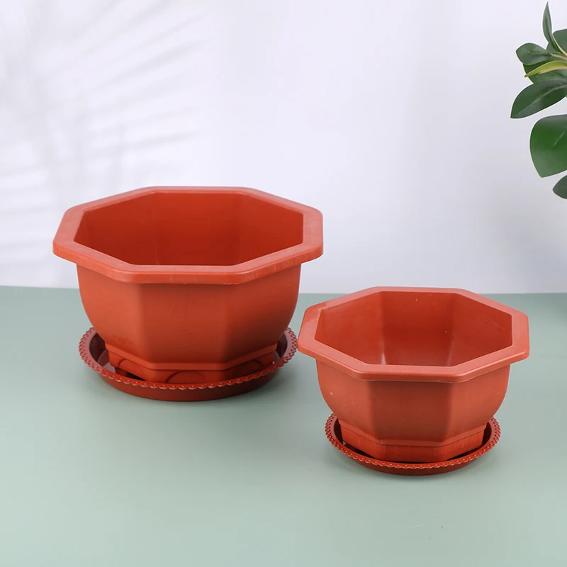 أصيص زهور بلاستيكي سداسي الشكل مع صينية ، نبات أخضر خاص بونساي ، ديكور حديقة داخلي كلاسيكي ، ليس من السهل تشويهه ، 1