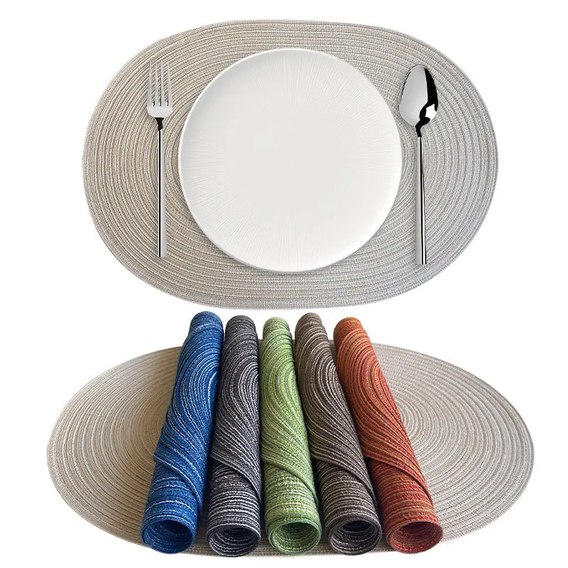 5pcs Round Braided Placemats Table Mats for Dining Tables Woven Washable Non-Slip Place Mat Line Design Party Desktop Decoration