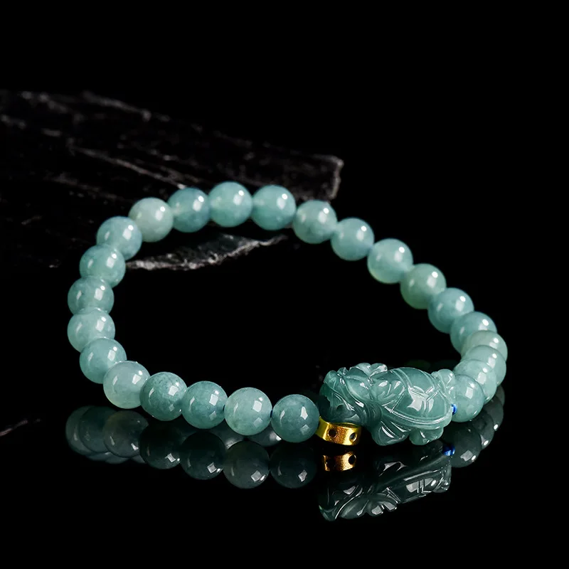 

Natural A-grade Jadeite Blue Water Money Dragon Turtle Bracelet Ice Seed Jade Couple Men's Gifts Women's Jewelry Drop Shipping