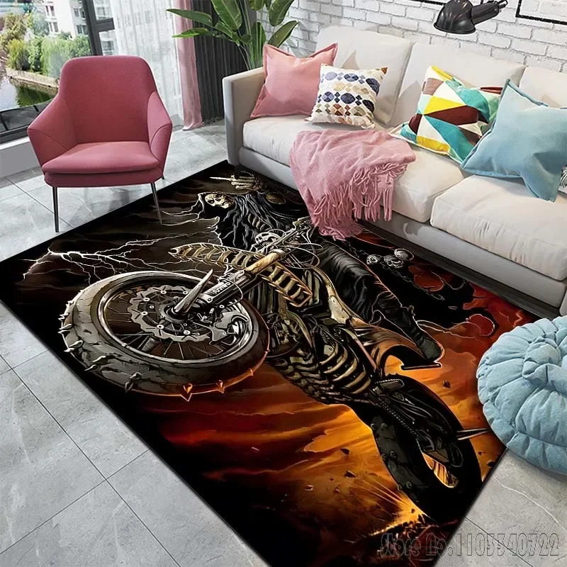 Death Knight Motorcycle Pattern Rug Carpet for Living Room Bathroom Mat Creative Doormat Carpet for Bedroom Home Decor