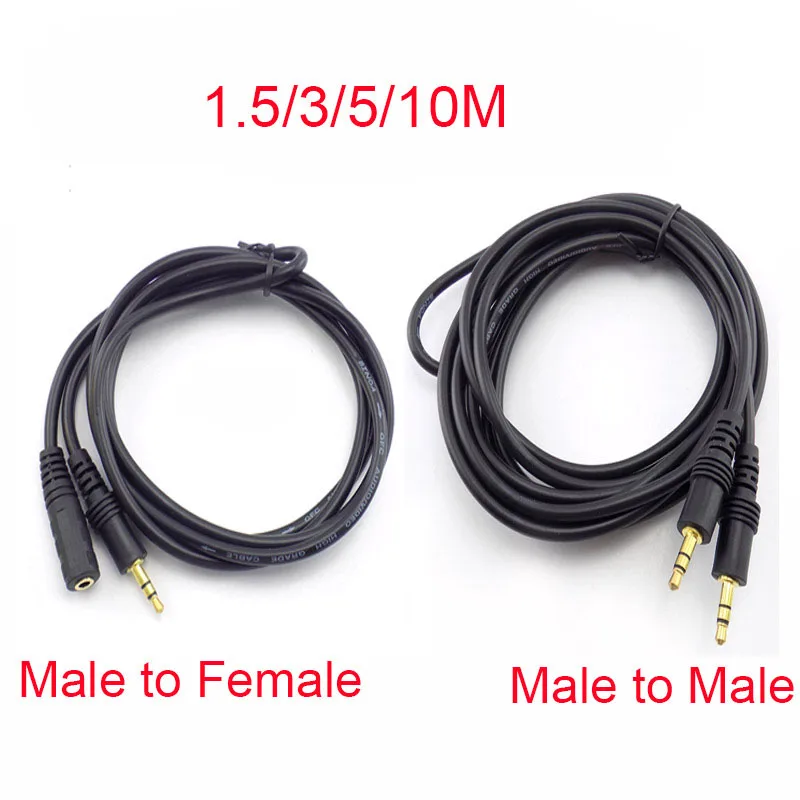 1.5/3/5/10M Male to Male 3.5mm Stereo Jack Male to Female Plug  Audio Aux Extension Cable Cord for Computer Laptop MP3/MP4 F1