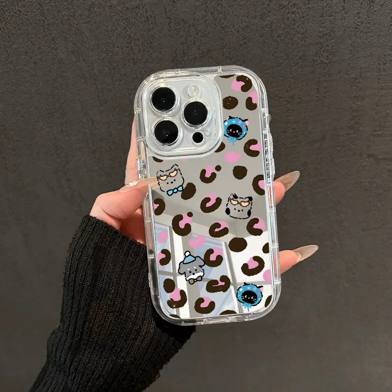 Leopardenmuster Kleintier-Spiegel-Handyhülle Sturzsicher FÜR iPhone11/12/13/14/15/16/17 Pro Max AIR PLUS