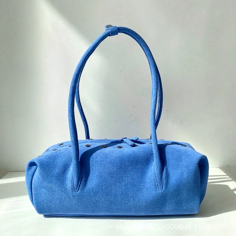 Suede Leather Women's Shoulder Tote Bag Suitable for Daily Commute To Office Handbag Rivet Casual Weekend Outings, Short Trips