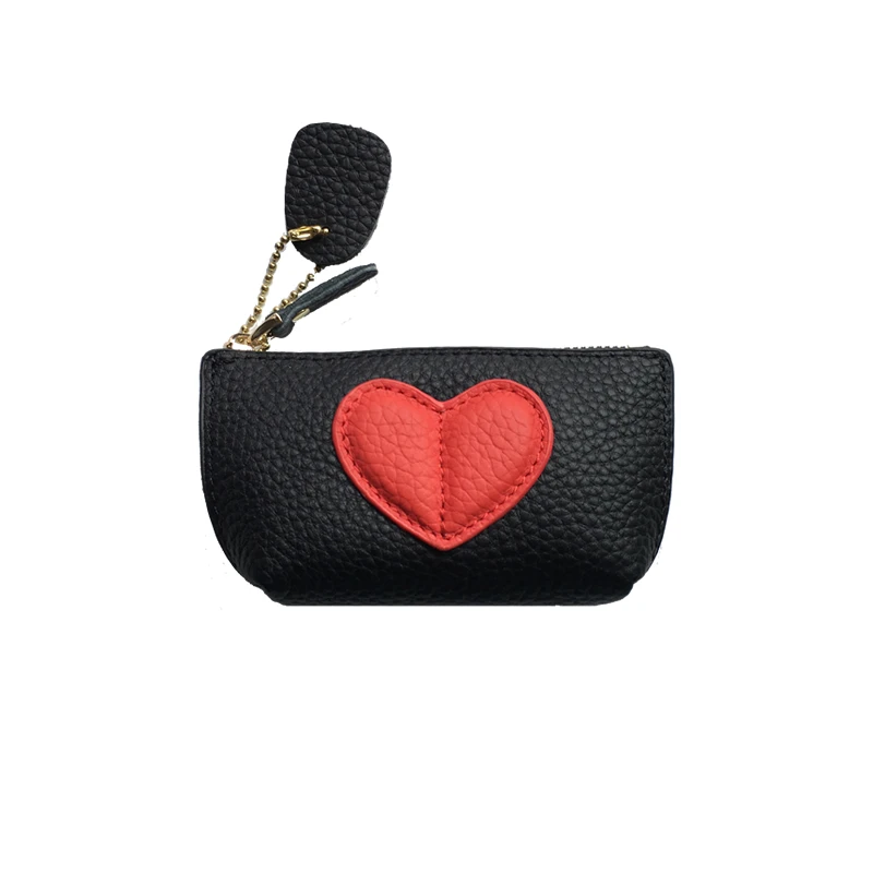 Genuine Leather Heart Coin Purse Women Key Holder Ladies Cute Heart Patch Small Pouch Key Holder Leather Wallet Coin Purses
