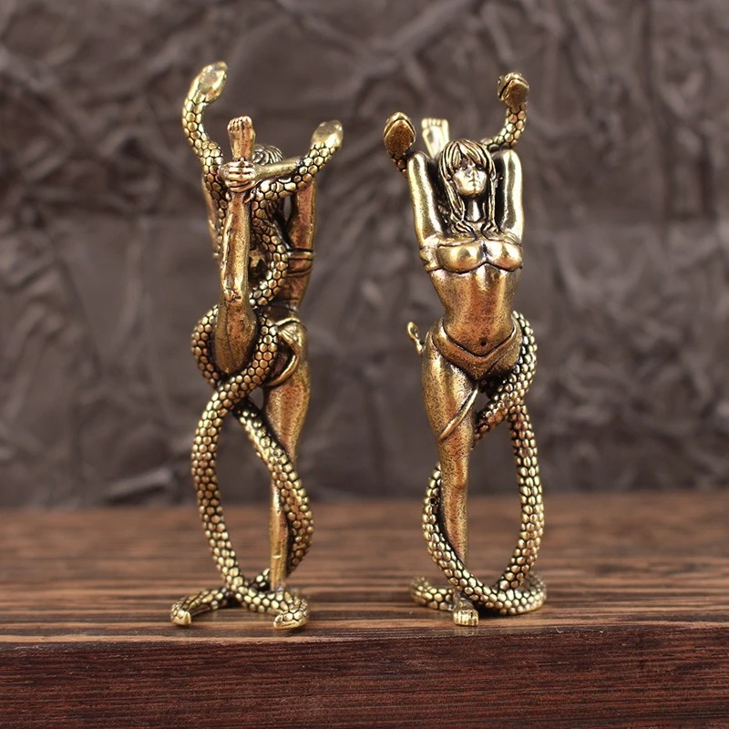 

Solid Brass Beautiful Women and Snake Furniture Ornaments Living Room Desk Tea Pet Brass Crafts Bronze Miniatures Decoration