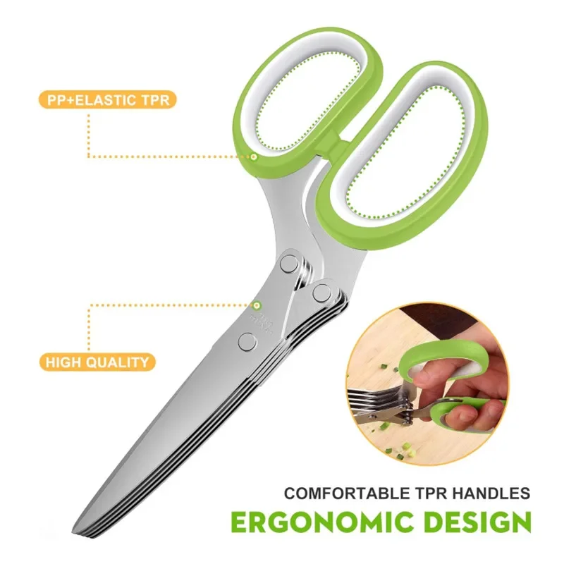 Multifunctional Muti Layers Stainless Steel Knives Multi-Layers KItchen Scissors Scallion Cutter Herb Laver Spices Cook Tool Cut