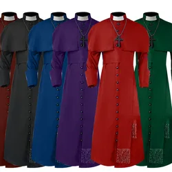 Men Medieval Priest Costume Catholic Church Religious Roman Soutane Pope Pastor Father Costumes Mass Missionary Robe with Cross
