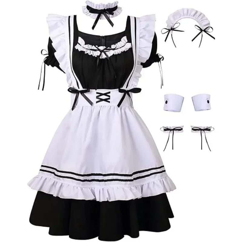 

Sweet Gothic Maid Dress - Halloween Party Cat Girl Fantasy Waitress Black Cosplay Costume