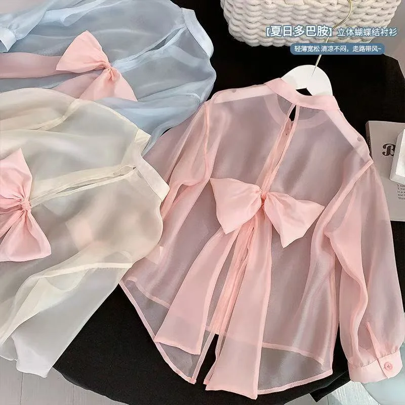 Girls' Sun Protection Thin Shirt Kids Lightweight Long Sleeve Outdoor Summer Children's Fashion Air Conditioning Clothing 4-12Y