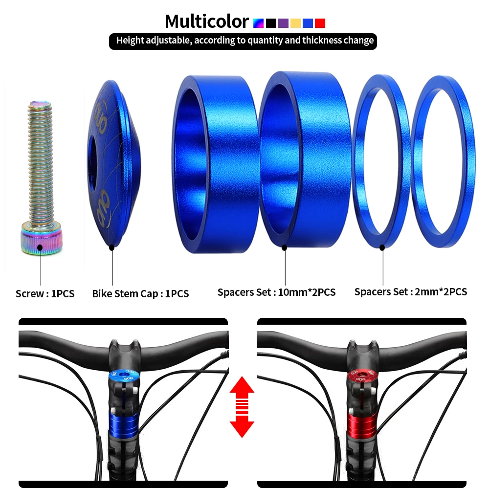 OUO دراجة الجذعية الفواصل غطاء المسمار مجموعة الألومنيوم دراجة سماعة الفواصل الجذعية غطاء ملون الدراجات الجبهة شوكة غسالة حلقة طوقا