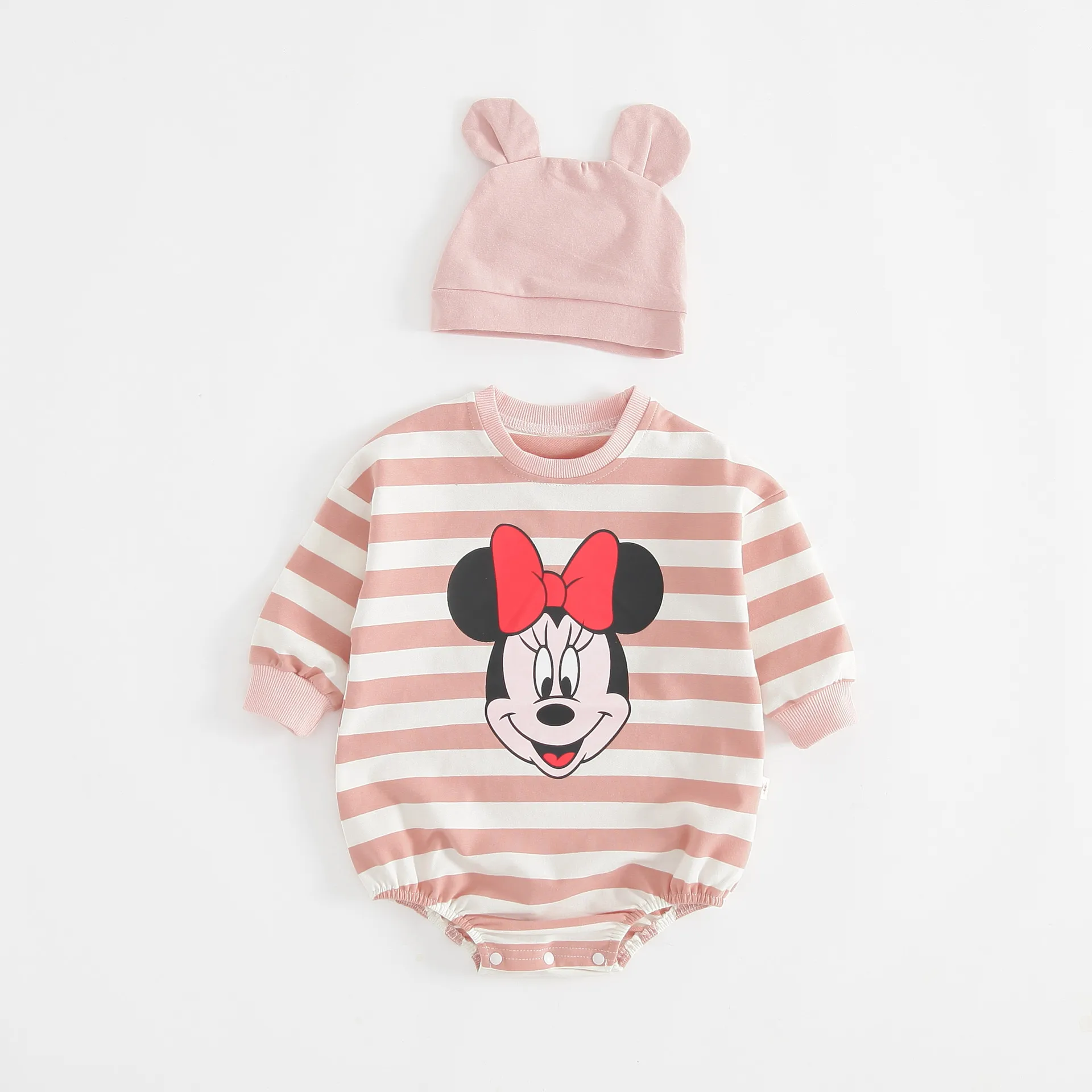 0-2Years Brand Striped Rompers Baby Spring New Style Body Suit For New Born Kids Cute Minnie Printing Jumpsuits Cotton Costume