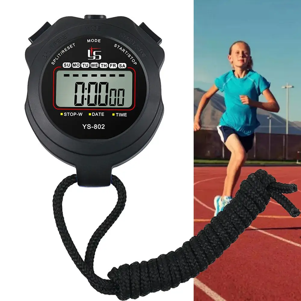 Digital Stopwatch Calendar Lap Training Fitness Stopwatch Outdoor Sports Alarm Clock Running Timer With Strap Chronograph 1PC