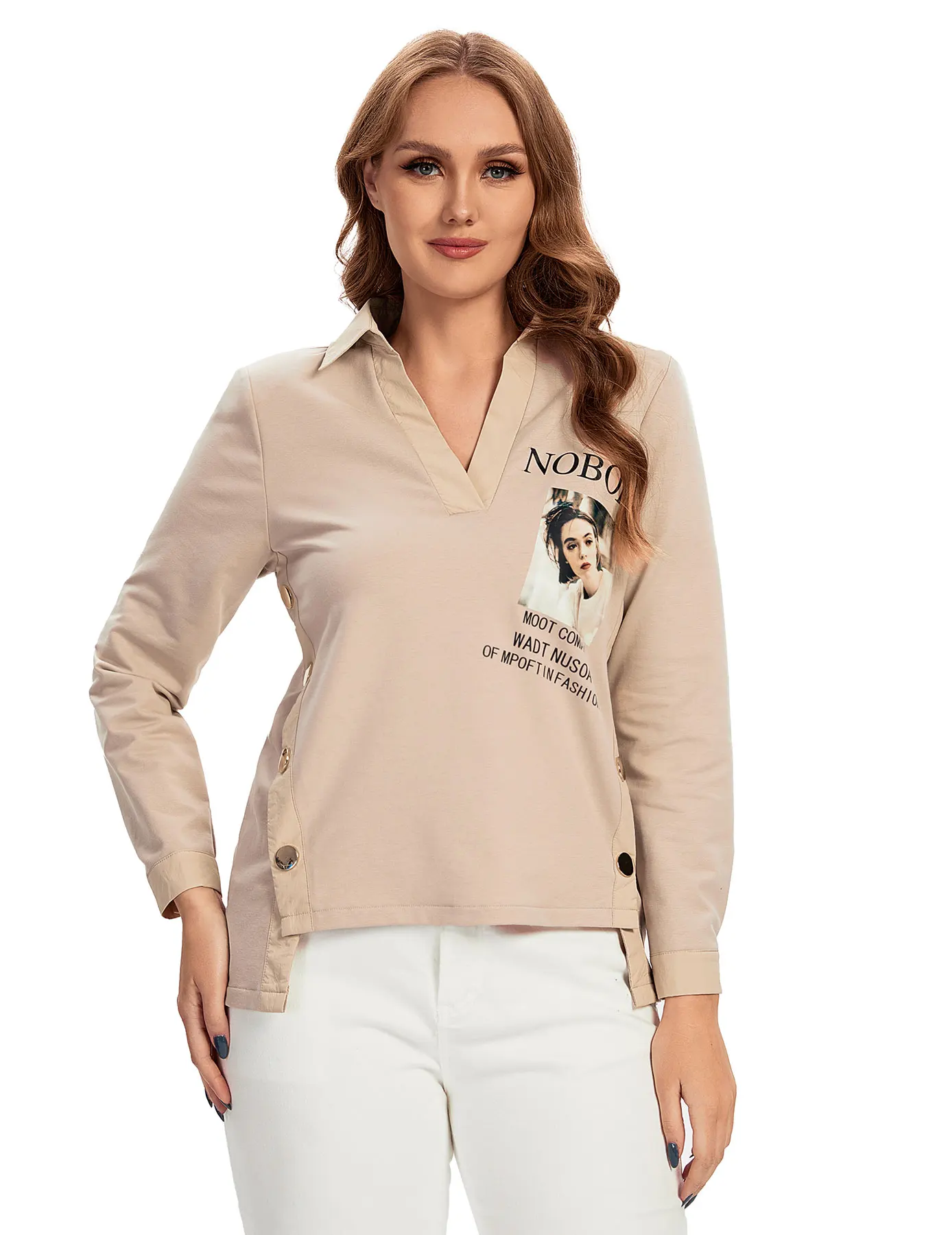 

Женская трикотажная модная рубашка больших размеров на весну и осень