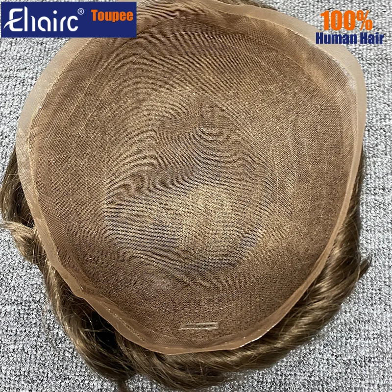 Color7 color 18  Full Lace Men Toupee Capillary Prothesis Breathable Hair Piece For Men Hair Replacement System