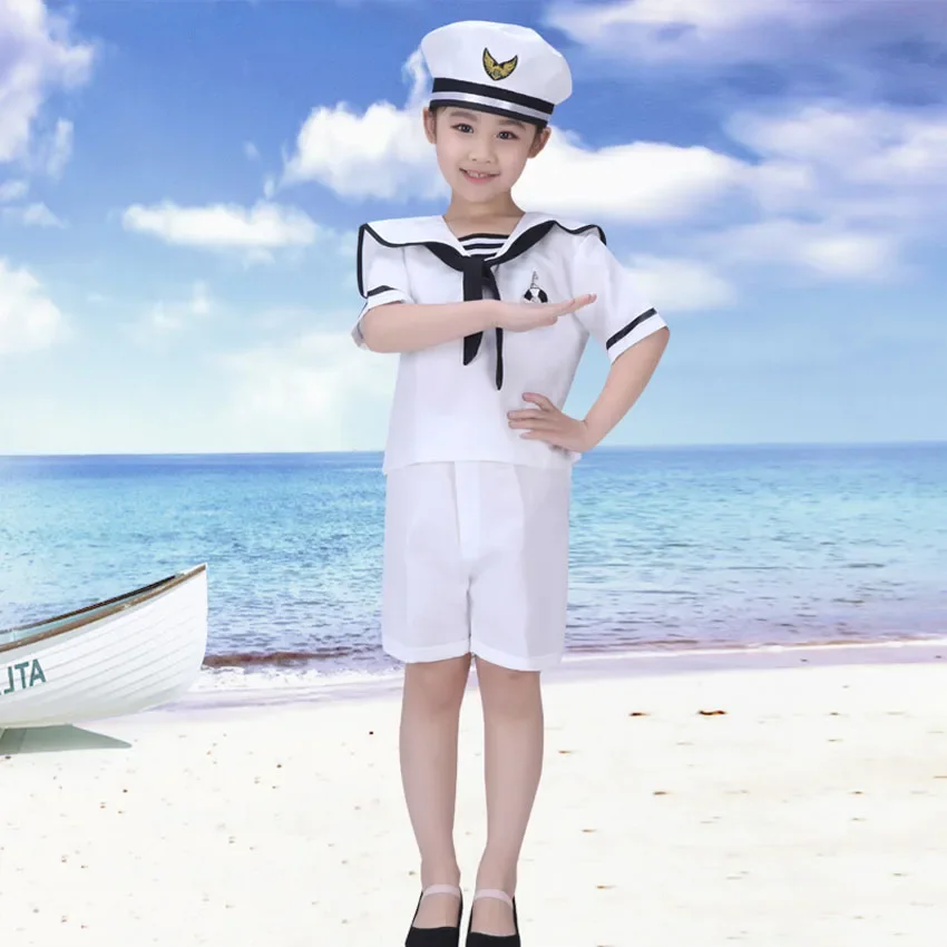 Chorus Stage Wear Dance Performance Navy Sailor Costumes Kids Boys Army Suit Girl Scout Uniform 100-160cm Teenager Girls Dress