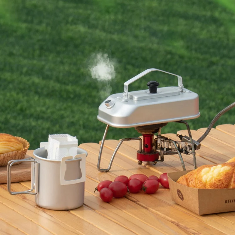 غلاية شاي للتخييم، غلاية شاي محمولة للتخييم، وعاء ماء مغلي للتخييم من سبائك الألومنيوم مع