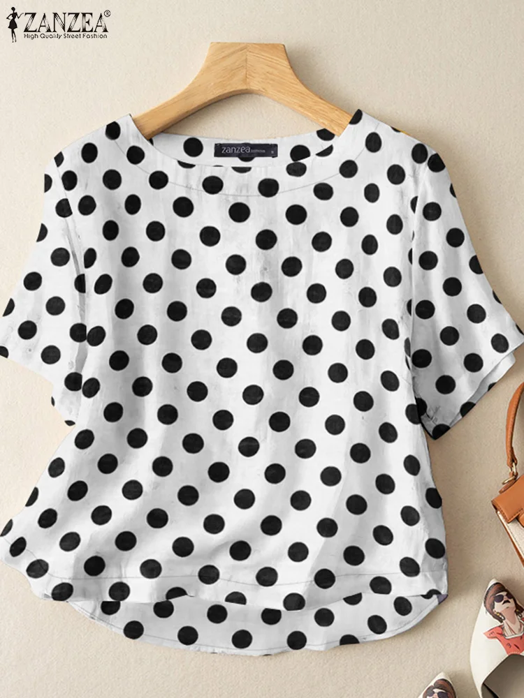 ZANZEA Summer Polka Dot Printed Shirt Women Elegant Half Sleeve Blouse Casual Tops Bohemain Holiday Beach Blusas Tunic Femme