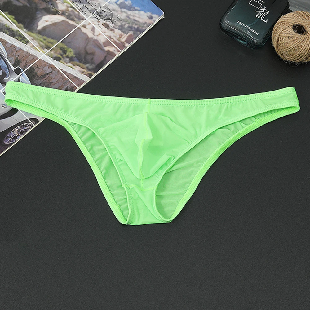 

Men Ice Silk Briefs Low-Rise See-Through Penis Pouch Underwear Breathable Underpants Youth Knickers Cock Convex Pouch G-strings