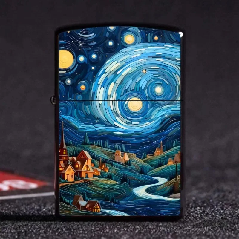 Vanishing Her Van Gogh Oil Painting Star Moon Night Kerosene Lighter Metal Kerosene Lighter for Men\'s Gift Cigarette Accessories