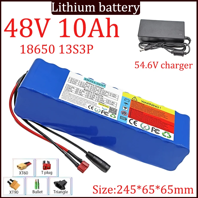 48V 10Ah Lithium Battery Pack 18650 13S3P Built-in BMS For 350W 750W Spare high quality Li-ion Cell+54.6V Charger