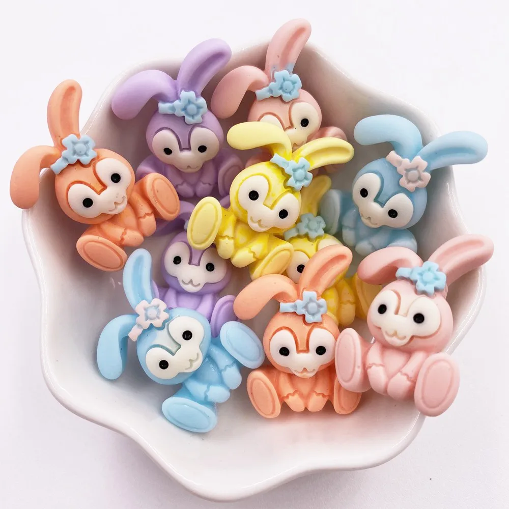 Hand Painted Resin Kawaii Colorful Rabbit Flatback Stone Figurine 10PCS Scrapbook DIY Decor Home Accessories Crafts