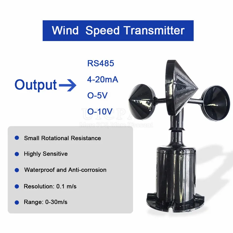 60m/s Weather Station Outdoor 3 Cup Anemometer Sensor Output RS485 4-20MA 0-5V Polycarbon Fiber Wind Speed Wind Direction Sensor