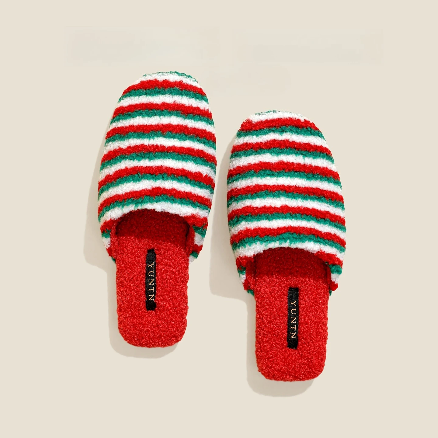 Winter New Arrival Fresh Stripe Lambswool Warmth Couples Home Use Women's Cotton Slippers Indoor Unisex Slippers Men and Women
