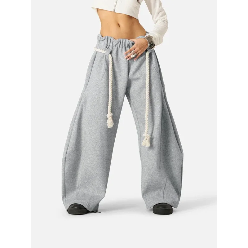 European and American cross border Women New Autumn Winter Elastic Waist Wide Leg Lazy Style Casual Home Long Trousers