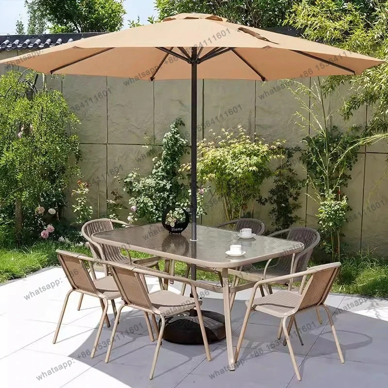 Outdoor Courtyard Leisure Table and Chairs with Umbrella for Balcony, Outdoor, and Open Garden