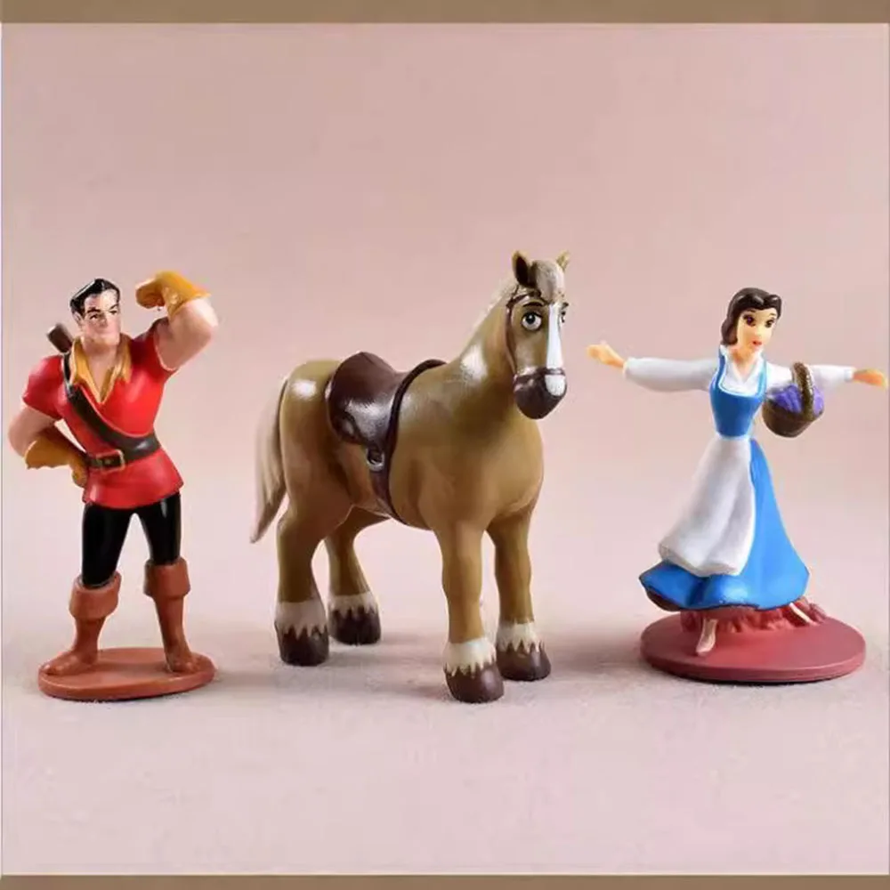 6pcs/set Disney Anime Beauty And The Beast Cartoon GK Model Decor Statue Adorable Ornament Toys Kids Charm Xmas Gift Tide Play