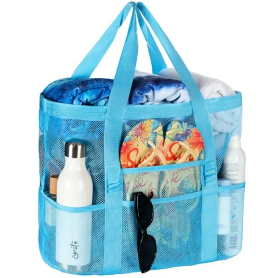 

Mesh Beach Bag - Large Beach Tote with Multi Functional Pockets for Family Travel/Vacation
