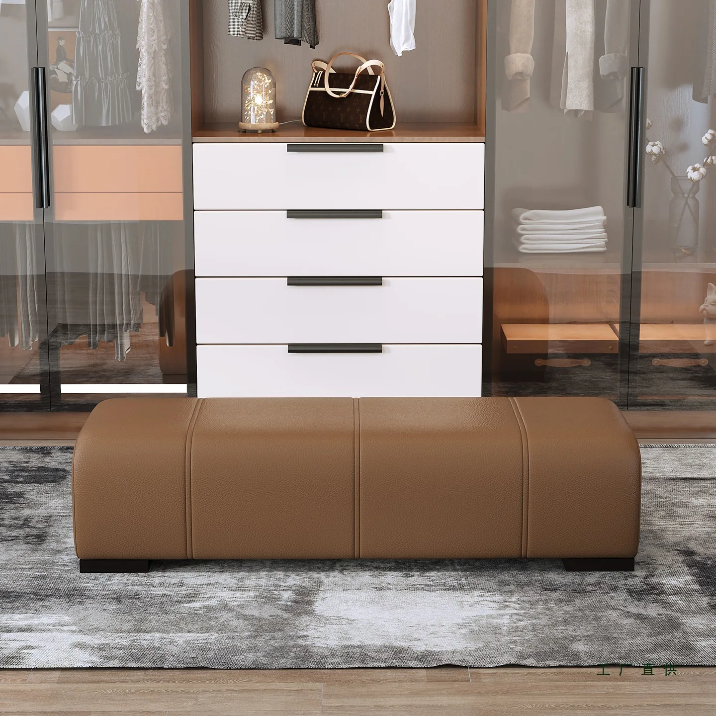 Leather light luxury soft bag living room shopping mall shoe store clothing store long stool foot