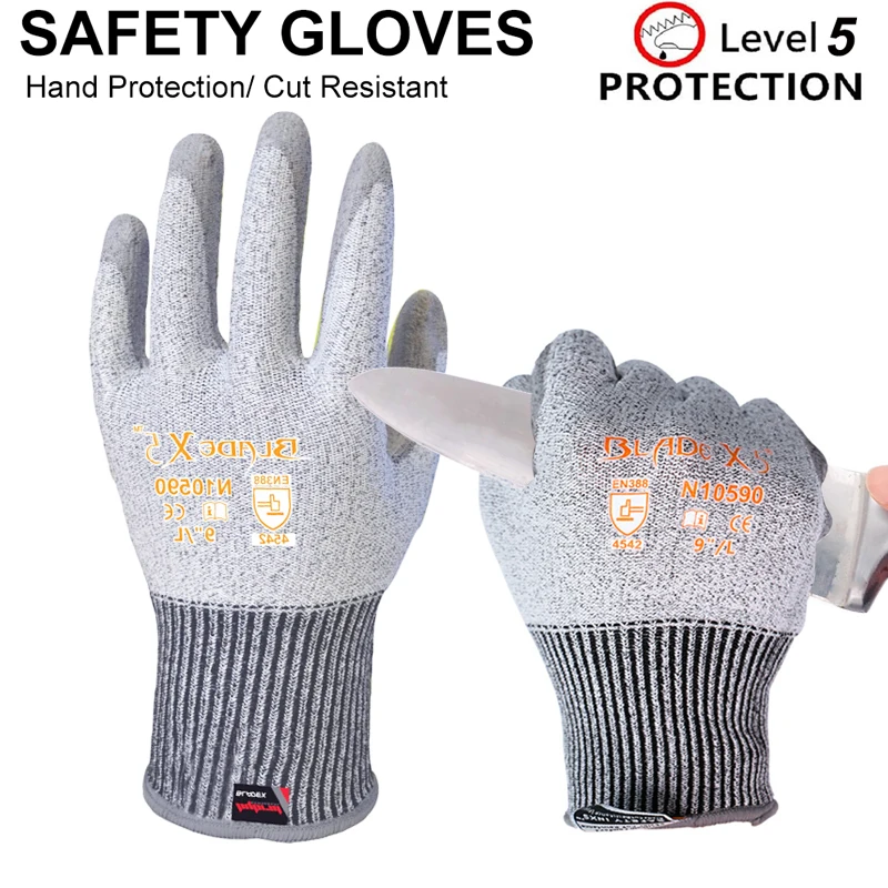 Cut Resistant Work Gloves Level 5 PU Coated 13 Gauge for Utility Grade. Superior Grip Power on Oily & Wet Environment