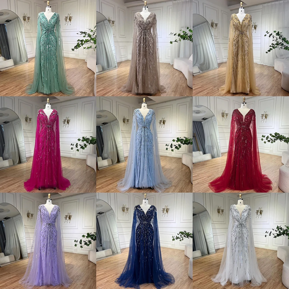 CustomizedTurquoise Mermaid Evening Dresses Gowns 2024 With Beaded With Cape For Women's Wedding Party LA72168A Customized