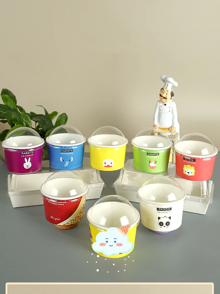 100pcs Disposable Ice Cream Cake Paper Cups with Lid Steamed and Baked Dual-purpose High Temperature Resistant Paper Cups